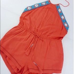 Orange embroidered romper